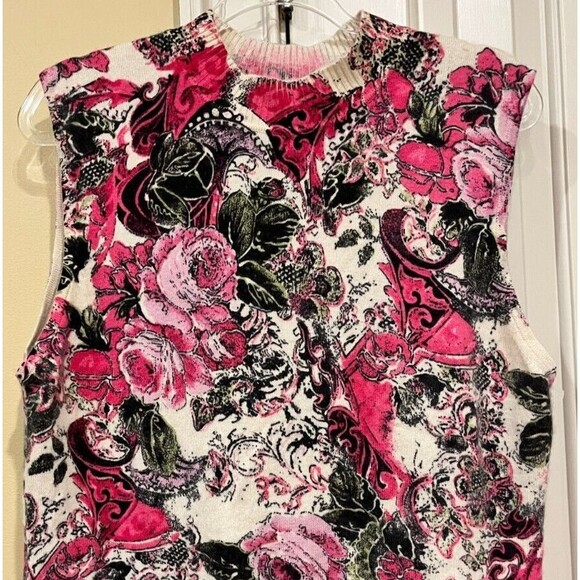 ST. JOHN by Marie Gray 100% CASHMERE PINK Floral SLEEVELESS TOP SIZE Large Tank - Picture 3 of 11